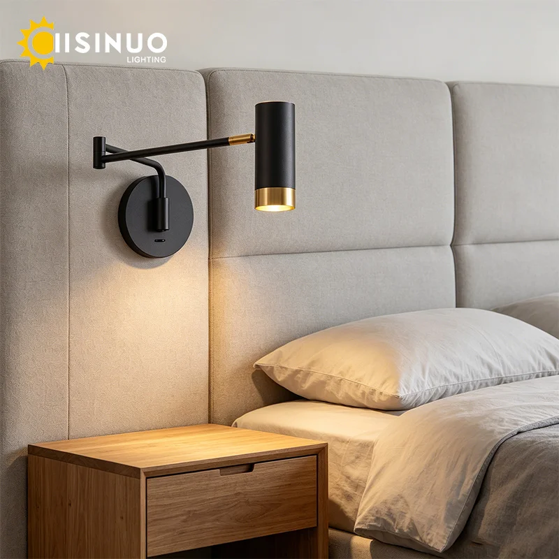 

Modern Swing Arm Wall Lamp Adjustable Bedside Reading Sconce Black/White color Rotating Folding Light for Bedroom hallway office
