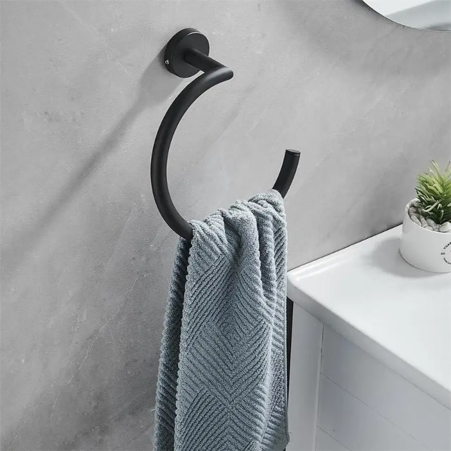 2026 Practical New 1 Pcs Nordic Round Stainless Steel Black Towel Ring Hanging Ring Wipe Hand Towel Hanger Round Ring Wall