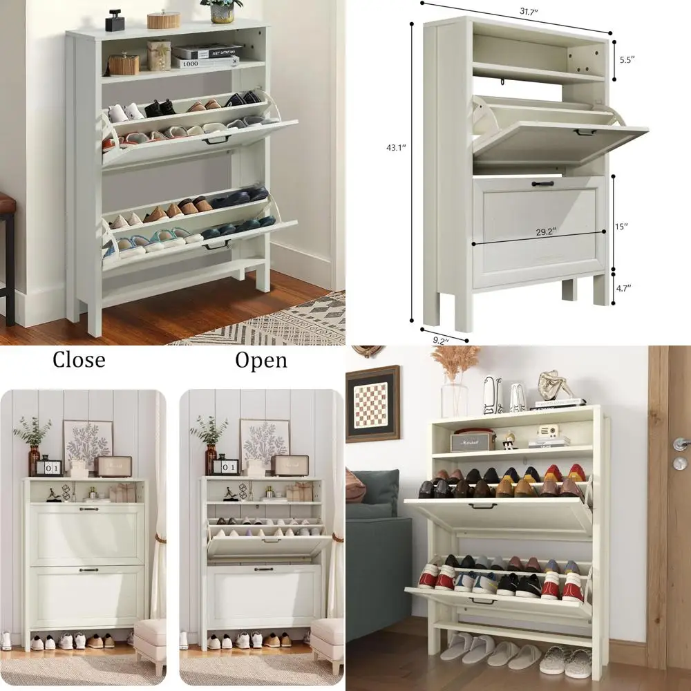 Narrow Freestanding Shoe Storage Cabinet with 2 Flip Drawers - Hidden Shoe Rack Organizer for Efficient Space Saving
