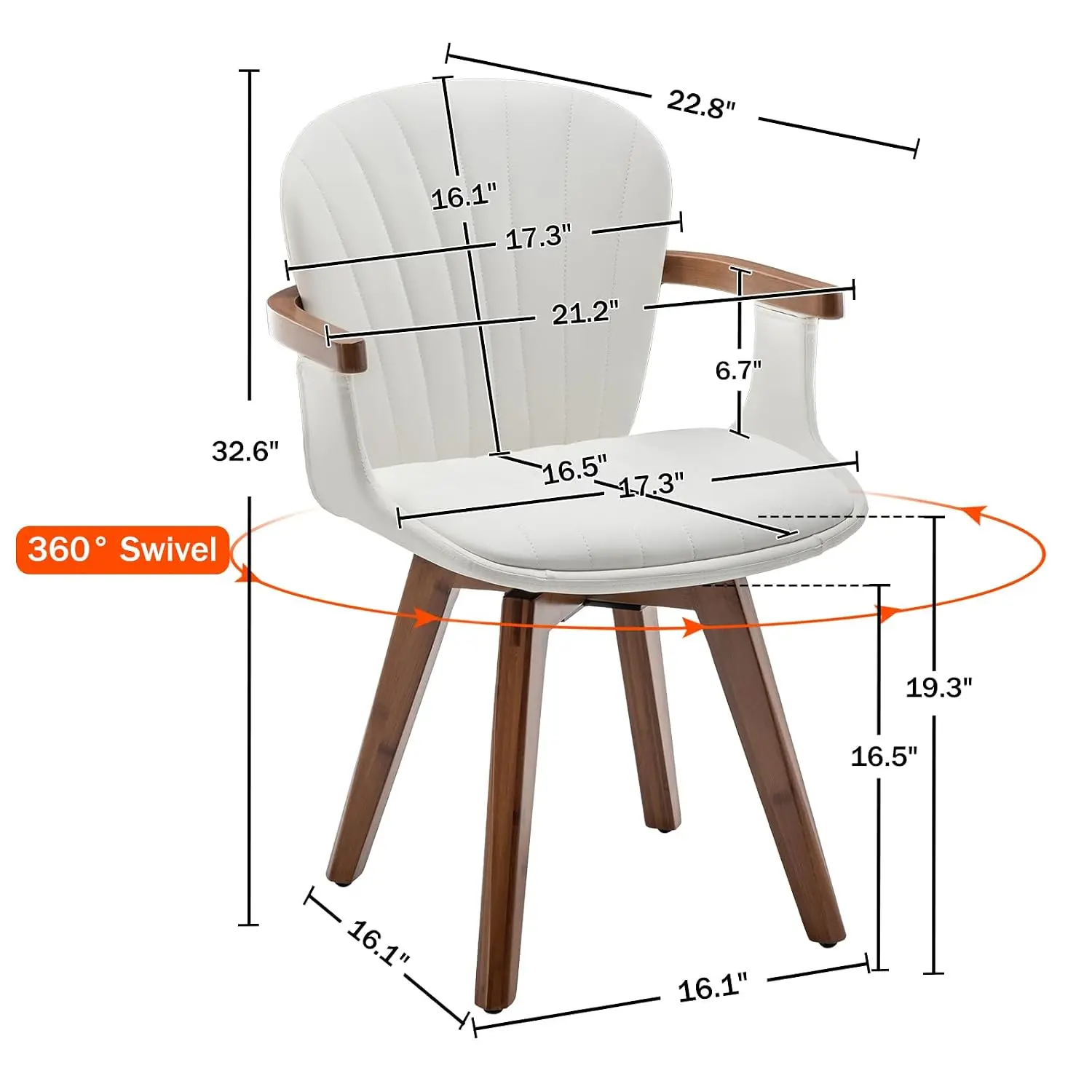 Swivel Dining Chairs Set of 4, Mid Century Modern White Faux Leather Kitchen Chairs with Arms,Bamboo Legs Side Chairs, Custom view 2