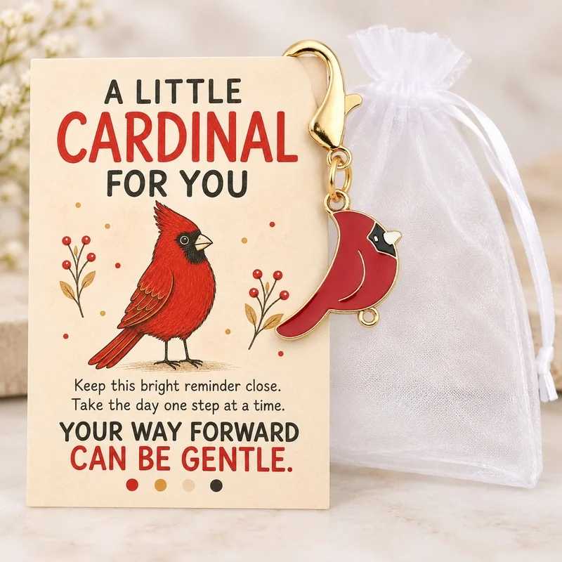 5item 10 Pack of red North American robin keychains Includes an inspirational message card and a gauze bag Oil-drip alloy gold l