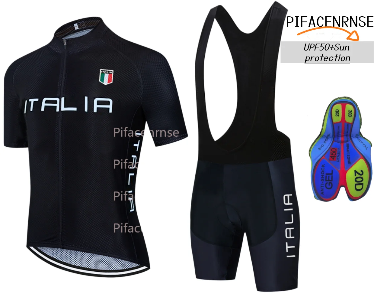 Camisa de Ciclismo PRETA 2027 da Equipe ITALIA, Conjunto de Camiseta e Calças para Homens e Mulheres, Roupas Ciclismo de Secagem Rápida