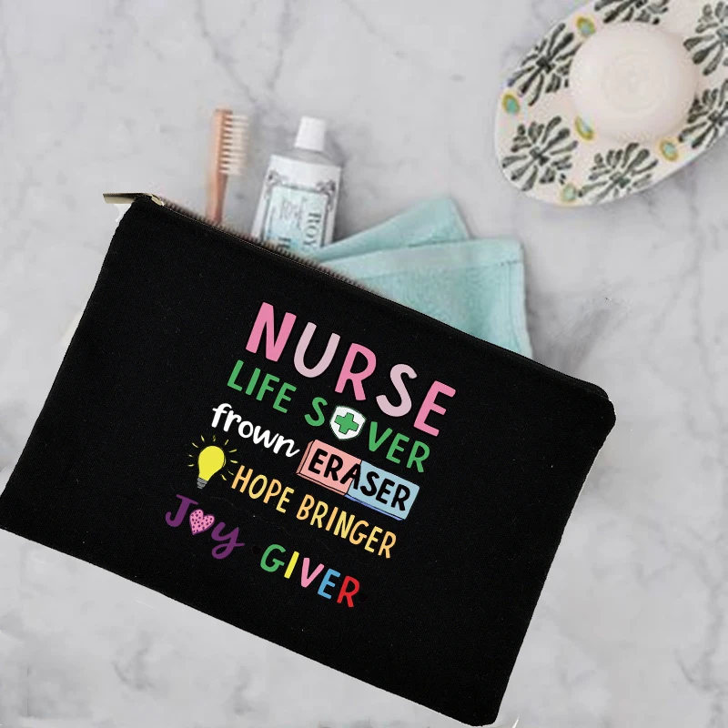 Nurse Frown Eraser Hope Bringer Joy Giver Print Travel Portable Storage Pouch Makeup Toiletry Bag Gift Women Cosmetic Bag Casual