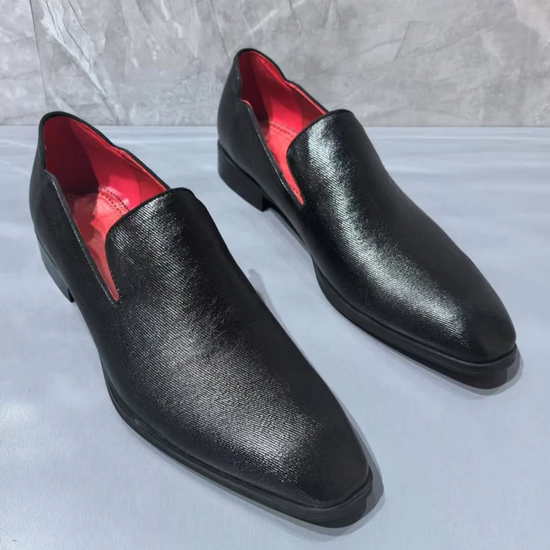 

Italy Men's Black Leather Shoes Men Dress Loafers Designer Luxury Slip On Casual Business Shoes Handmade Office Formal Shoes