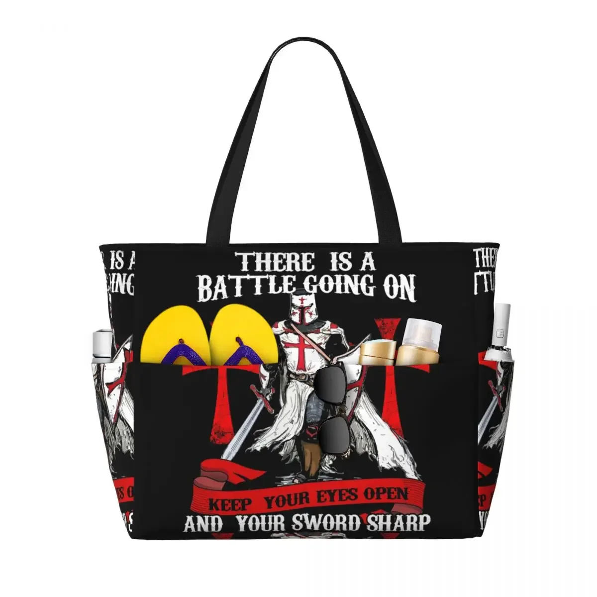 Knights Templar Cross Shield Symbol Medieval Sword Emblem Secret Order Beach Tote Bag Large Bag Women Travel Bag Fitness bag