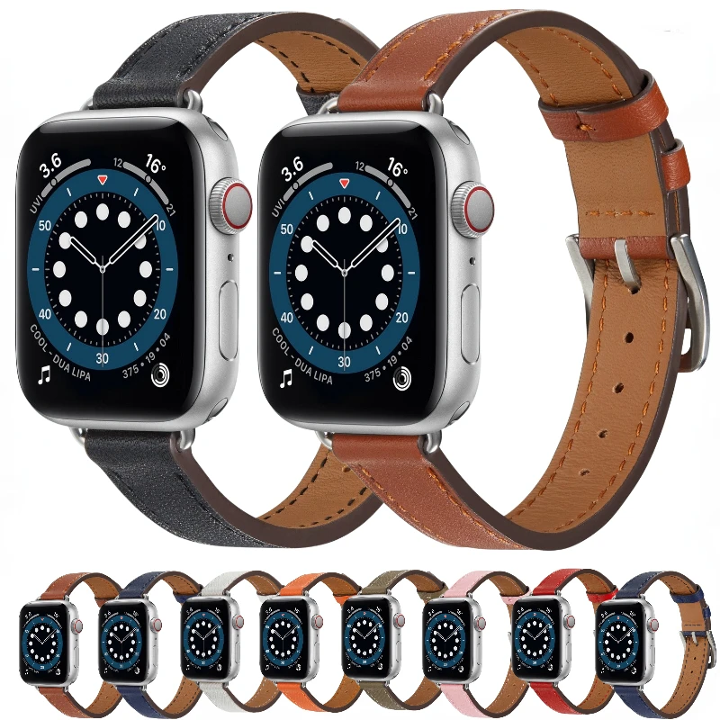 

Тонкий кожаный ремешок для Apple Watch Band Ultra 49 мм 8 7 45 мм 41 мм для 6 5 4 SE 44 мм 40 мм мужской/женский браслет 3 42 мм 38 мм ремешок