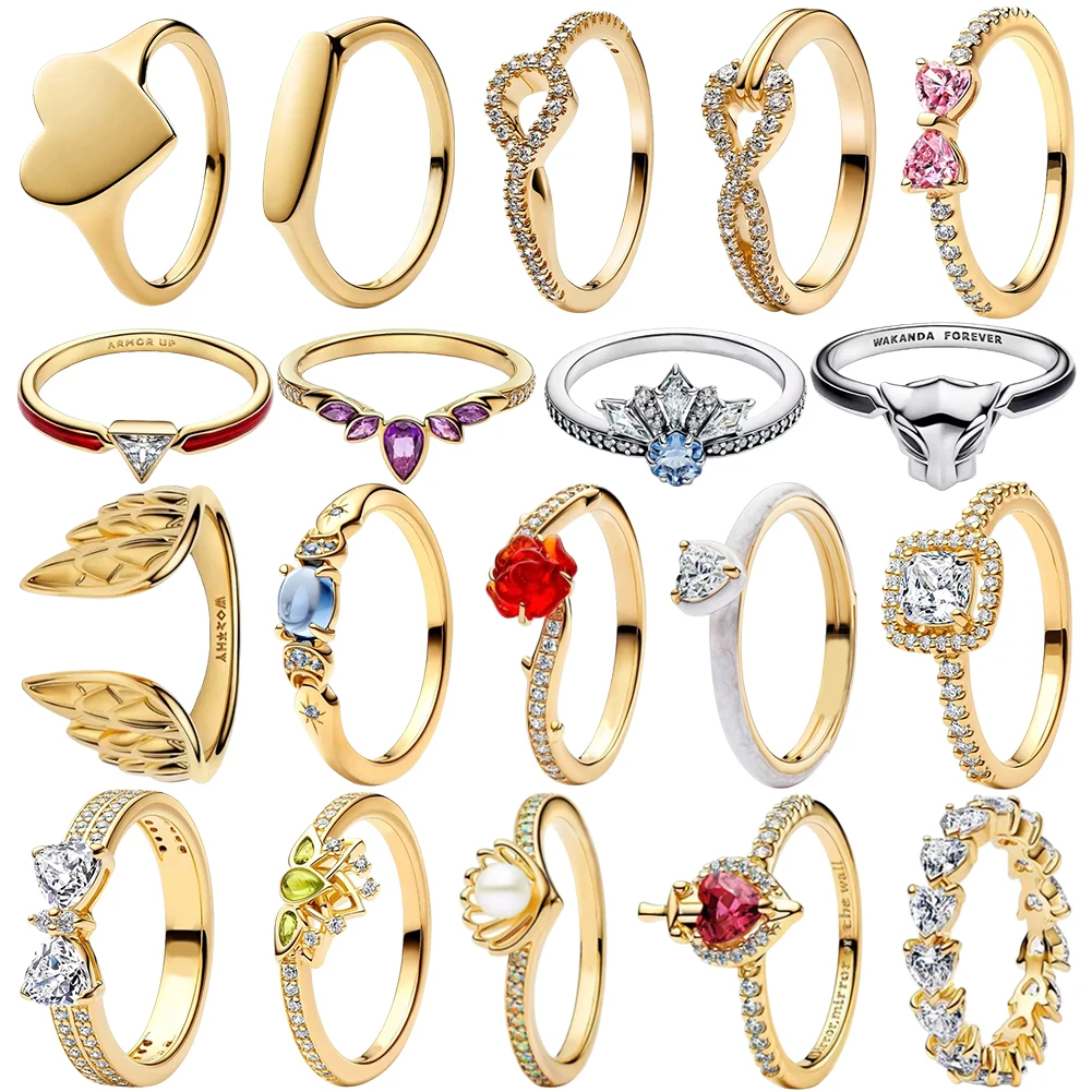 

Anello a forma di cuore con corona da principessa in argento 925 scintillante, alla moda, fai da te, gioiello con ciondolo,
