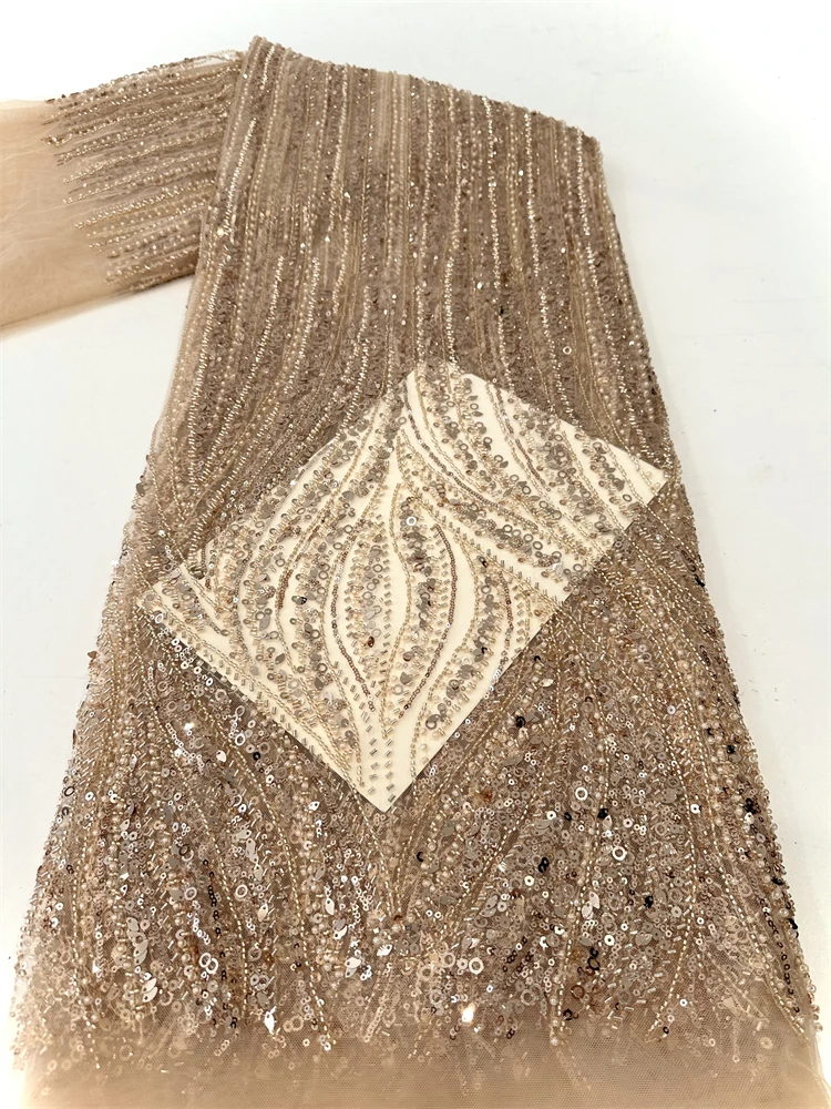 Luxury Embroidery African Handmade Beads Lace Fabric 2024 Goom Nigerian French Sequins Net Lace Fabrics For Wedding Party Sew Sh