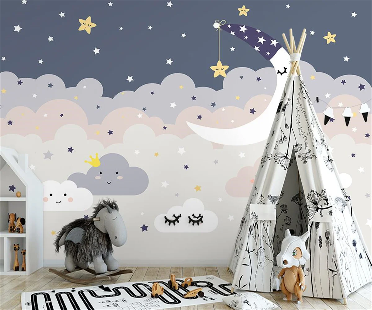 Custom size 3d Wallpaper starry sky cloud moon children's room Mural home decoration self-adhesive relief material decorative