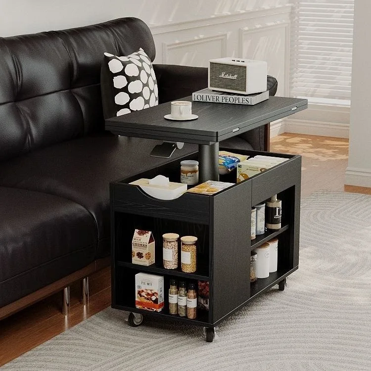 Foldable mobile lifting tea table Small apartment living room Multifunctional tea table