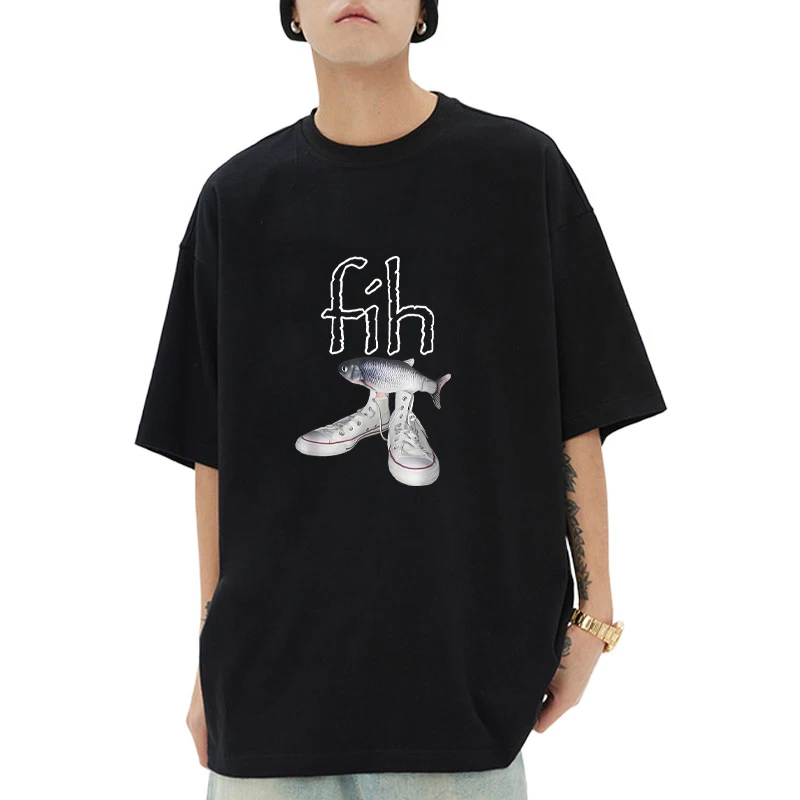 

Hot Sale Fih Shoes Graphic short sleeve T-shirts Men Women Funny Misspelled Fish Meme printed T shirt Casual Cotton Tops Unisex