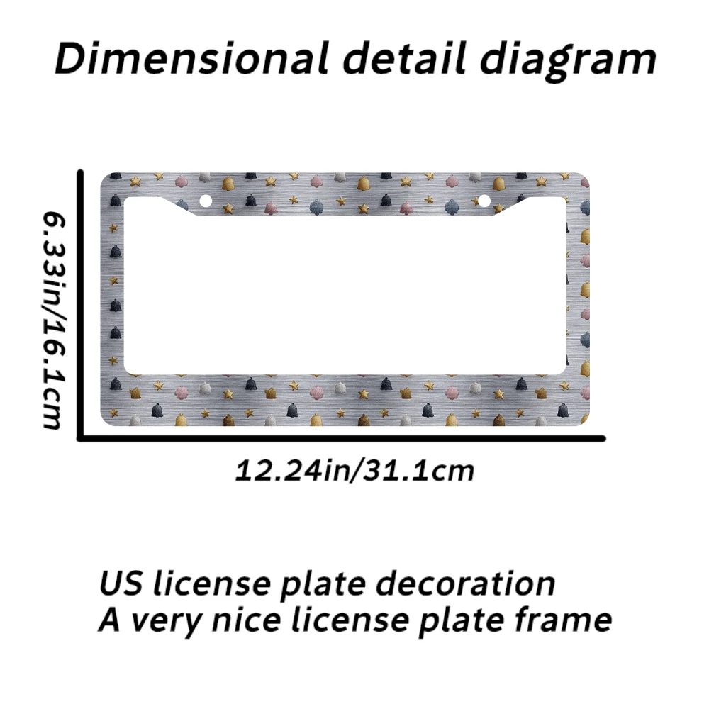1 Stück mehrfarbiger Nummernschildrahmen mit Glöckchen und Sternmuster, 2-Loch, Aluminiummaterial, 6 x 12 Zoll, mit Schraubensatz, Retro-Neuheit