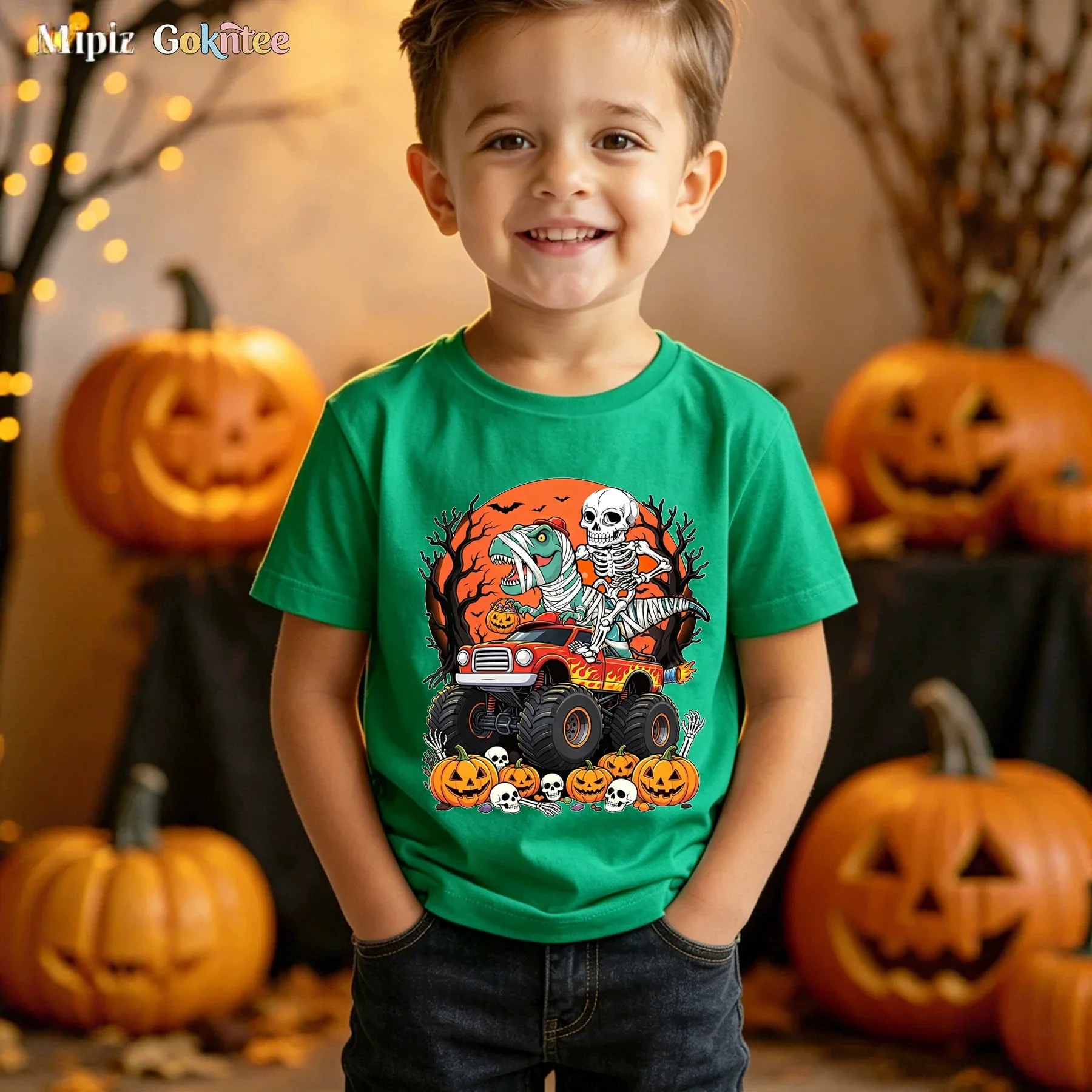 Halloween Truck Shirt Boys Halloween Tshirt Pumpkin Halloween Shirt Party Gift for Kids Dinosaur Print Tee m