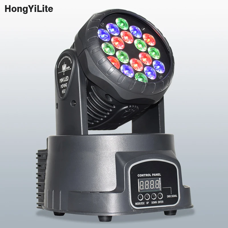

HongYiLite Mini Wash Moving Head 18x3W RGB 2-Phase Motor 25° Beam DMX512 Sound Activated For DJ Church Wedding Stage Lighting