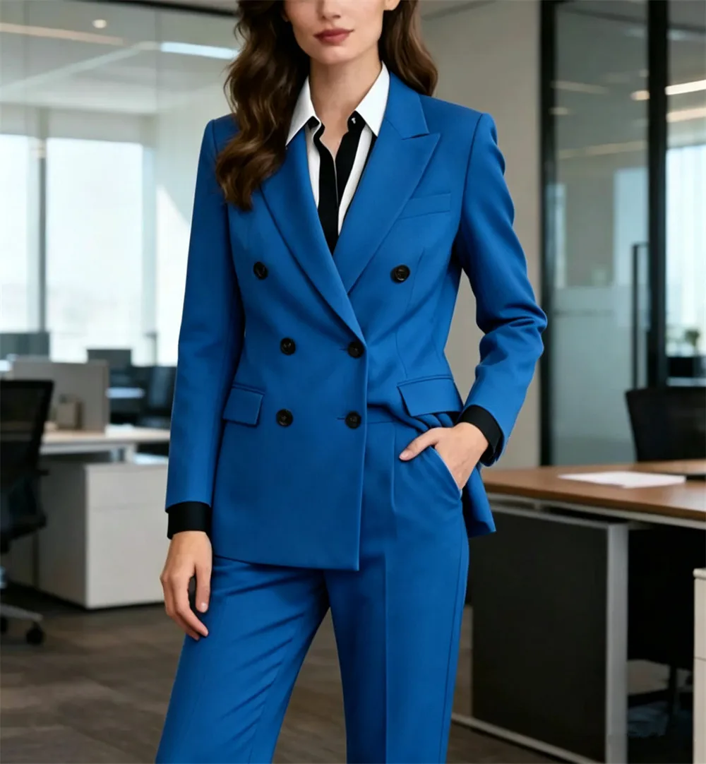 

New Women's Double Breasted 2 Piece Suit Official Event Wear Women's Tailored Blazer Set Formal Outfit (Jacket+Pants)