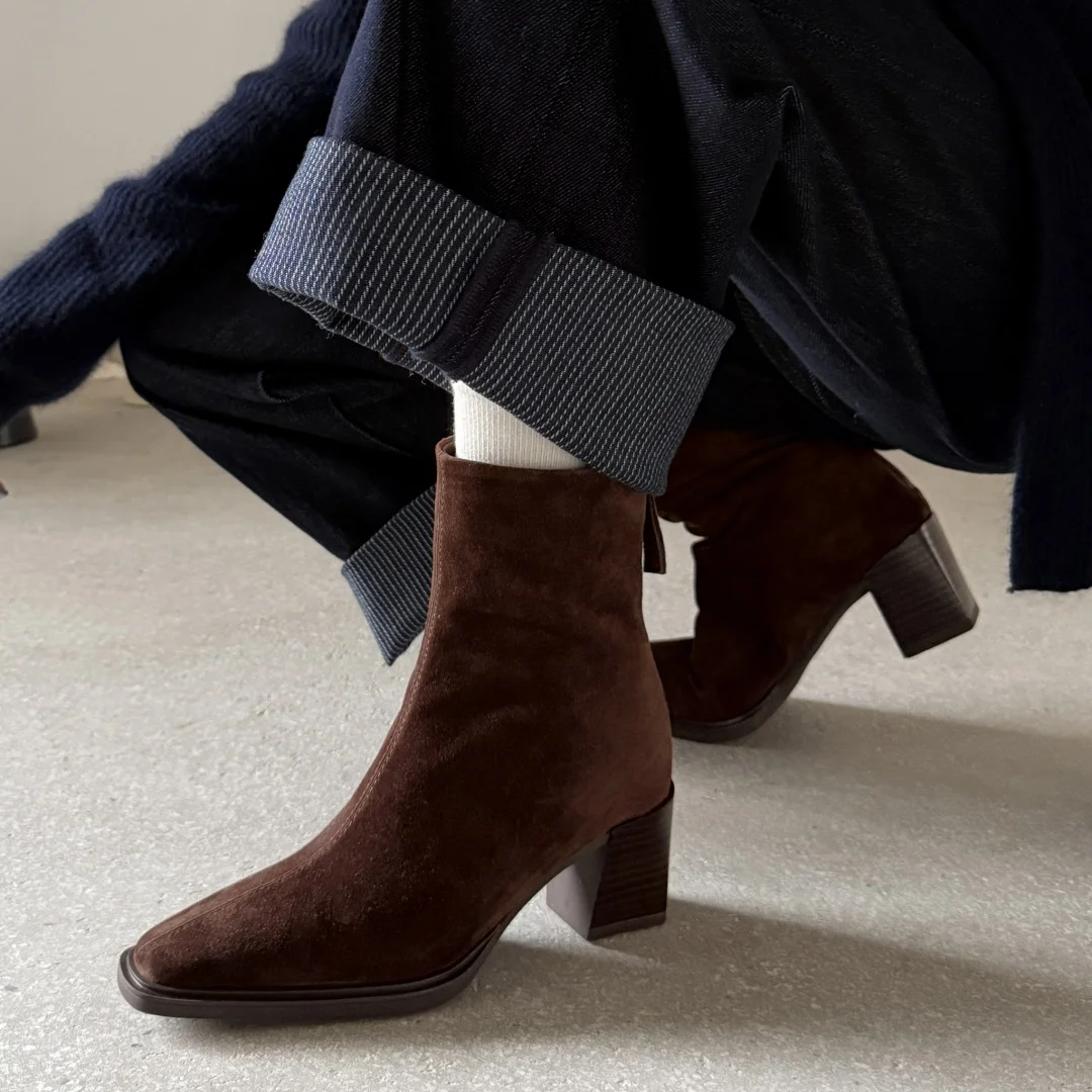 

Danxuefei женские осенние ботильоны из коровьей кожи с квадратным носком и молнией сзади, элегантные женские короткие ботильоны на толстом высоком каблуке 6 см, распродажа