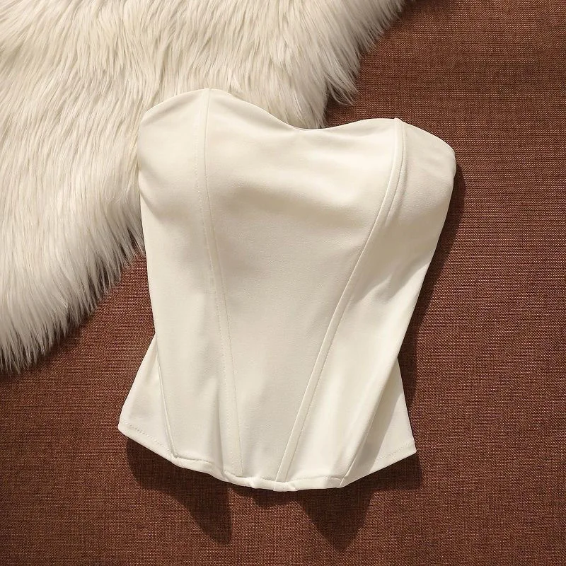 CHUANGERM Sexy Corset Slanke Backless Strapless Tanks Top Vintage Puur Zwart Chic Esthetische Populaire Hotsweet Zandloper Body Shaper