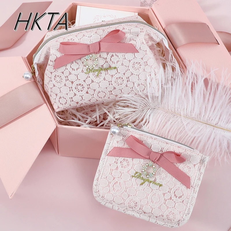 النمط الياباني الدانتيل الربط القوس المحمولة تحمل على لوليتا حقائب مستحضرات التجميل الألغام المرأة الحلو اللؤلؤ تخزين حقيبة مستحضرات تجميل لوليتا فتاة