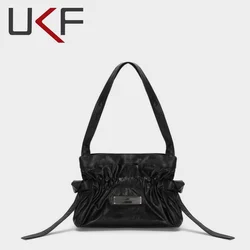 UKF Commuter Elegant All-match Women Totes Ruched Ribbon Shoulder Drawstring Personalized Luxury Single-Shoulder Bags For Women