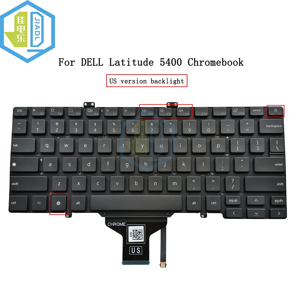 Novo teclado retroiluminado para laptop Dell Latitude 5400 Chromebook 0VG4RX PK132UK1B22, padrão americano (LA Latin)