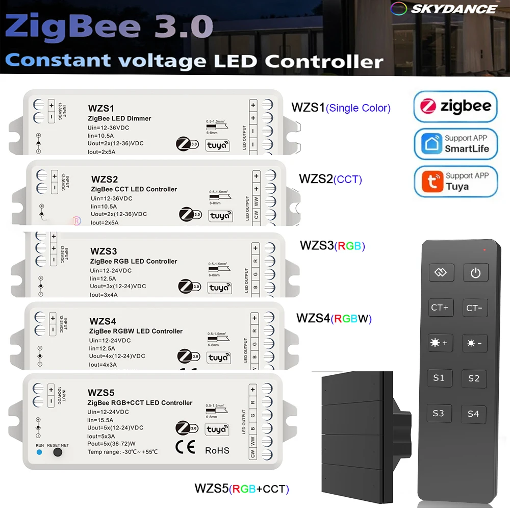 

ZigBee 3.0 LED Controller DC12V-36V Tuya APP Voice Smart Control for RGB, RGBW, RGB+CCT, CCT,single Color LED Strip