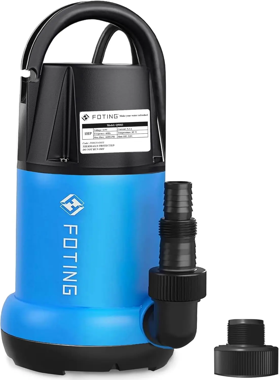 

1HP Clean/Dirty Submersible Water Pump, 4600GPH Utility Pump Thermoplastic Electric Portable Transfer Water