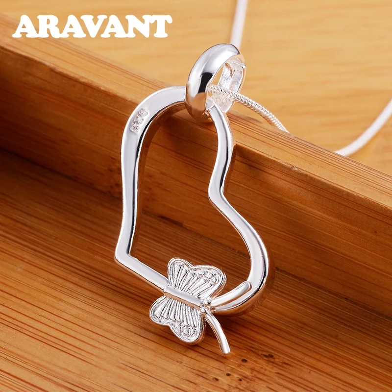 

925 Silver Butterfly Heart Pendants Necklaces For Women Wedding Jewelry Gifts