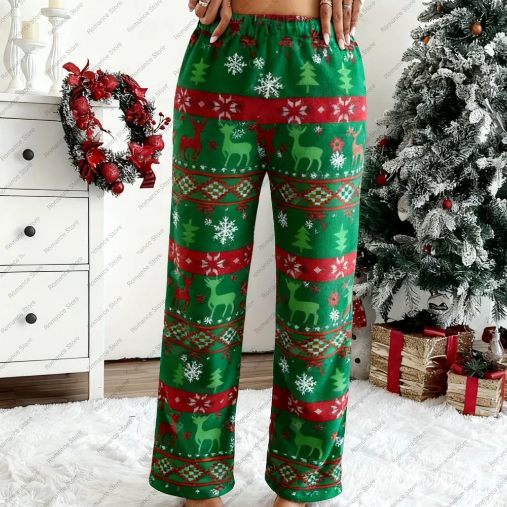 

Women's Flannel Christmas themed reindeer Christmas tree Pajama Autumn winter Loose Pajama Trousers Women Clothing Home pants