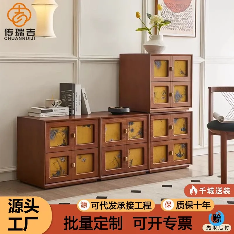 Solid wood medieval fragrant cloud yarn bucket cabinet module combination cabinet living room retro card door cabinet new Chines