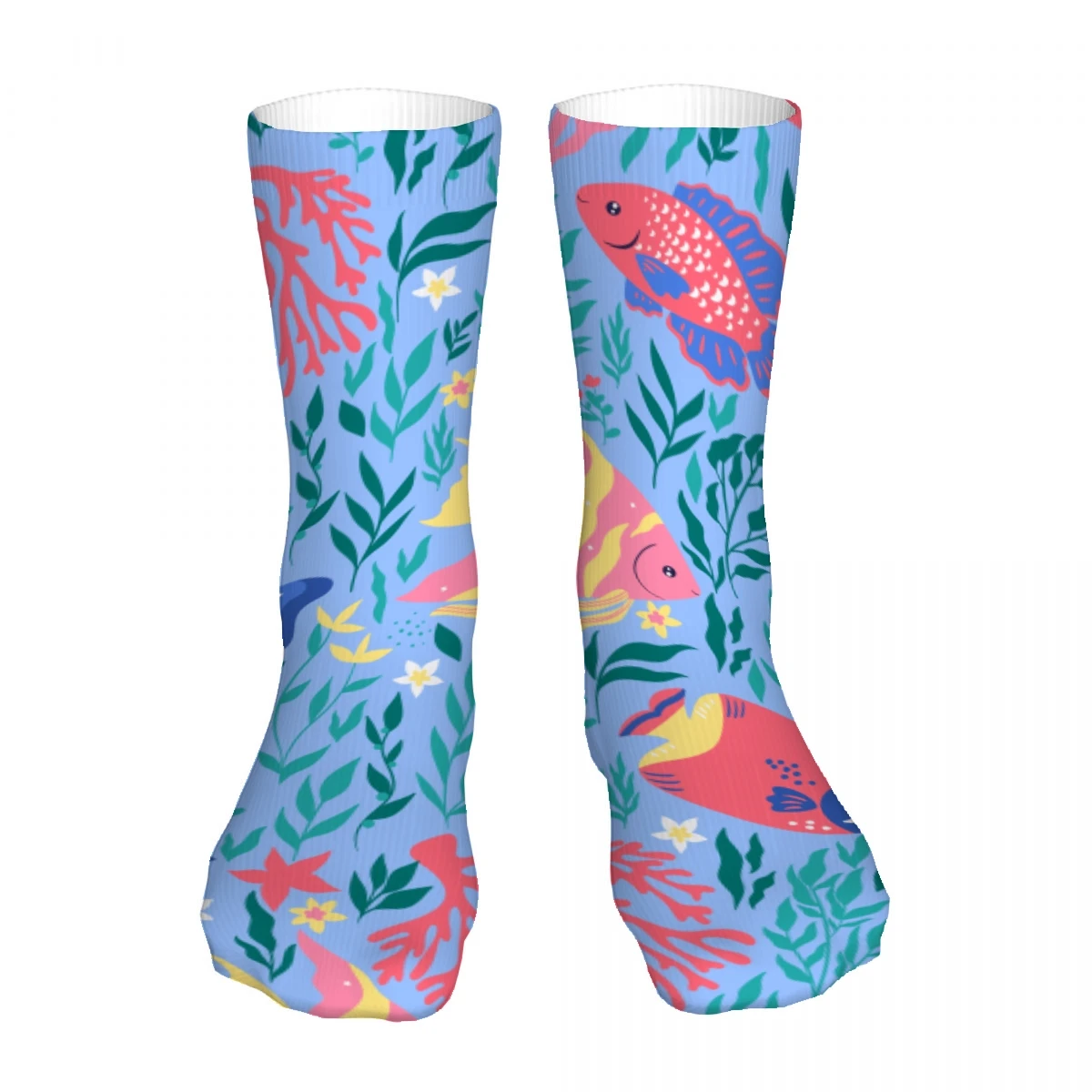 Tropical Fish Pattern Mens Womens Funny Crew Socks Cool 3D Printed Design Socks Fashion Comfortable Basketball Socks