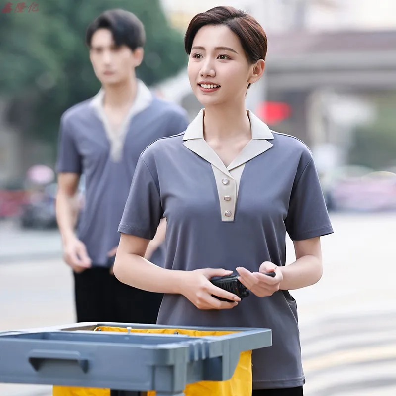 Summer Thin Breathable Cleaning Uniform Hotel Guest Room Cleaning Staff Uniform Housekeeping Property Maternity Short Sleeve Wor