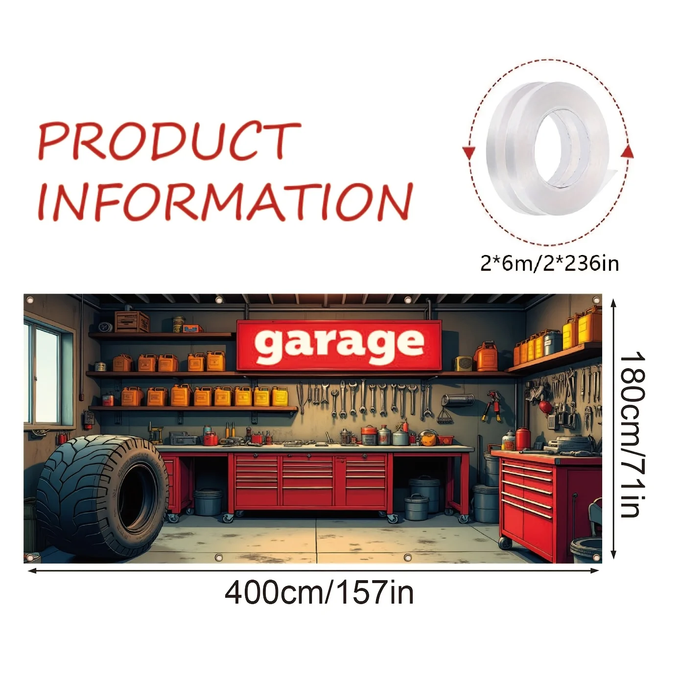 1 ชิ้น, แบนเนอร์โรงรถ, เครื่องมือและยางโรงรถ, วัสดุโพลีเอสเตอร์, เหมาะสำหรับพื้นหลังการถ่ายภาพ