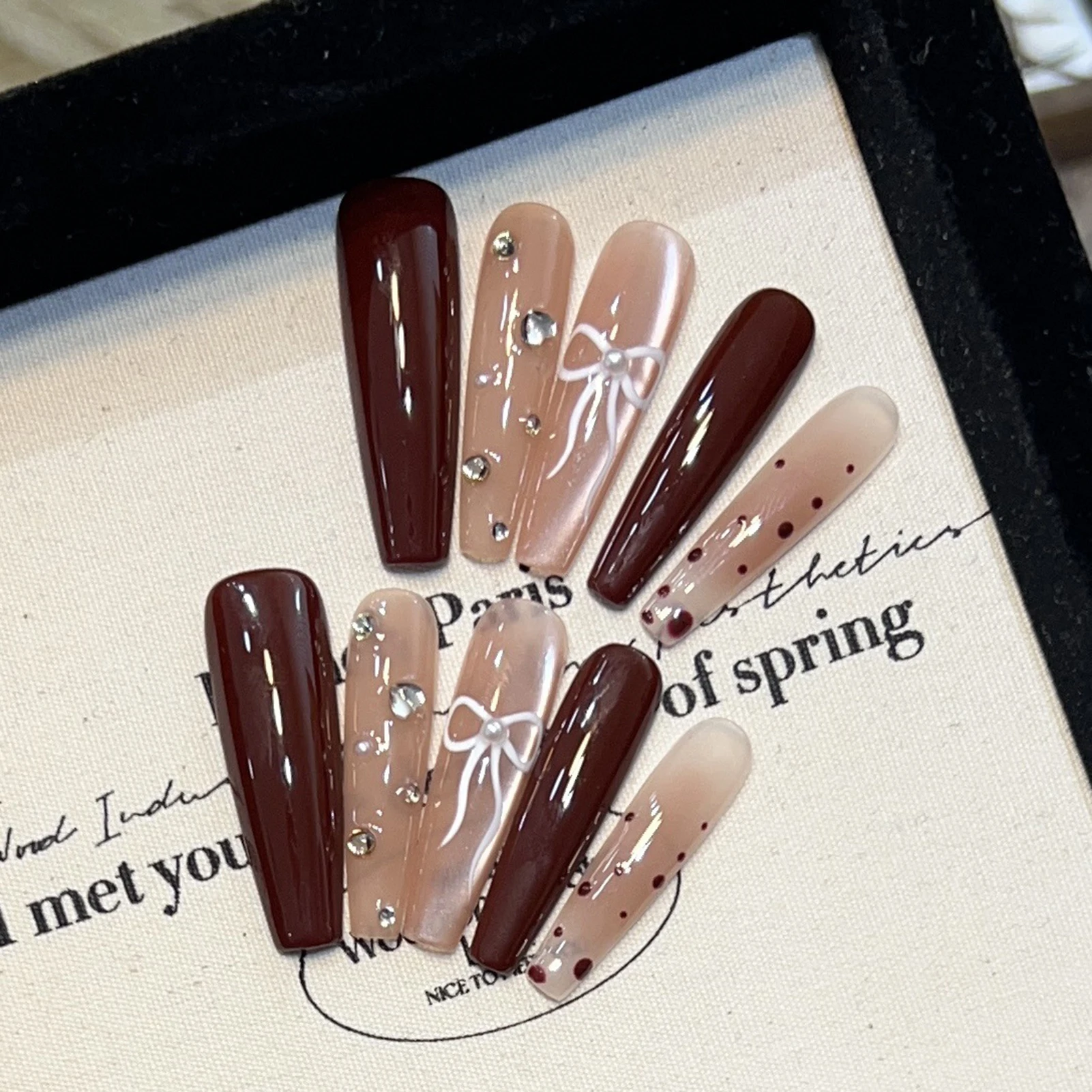 10 Uds. De uñas postizas con ojos de gato, uñas postizas doradas y negras de otoño con diamantes de imitación de mariposa para mujer, fiesta de Acción de Gracias, manicura DIY