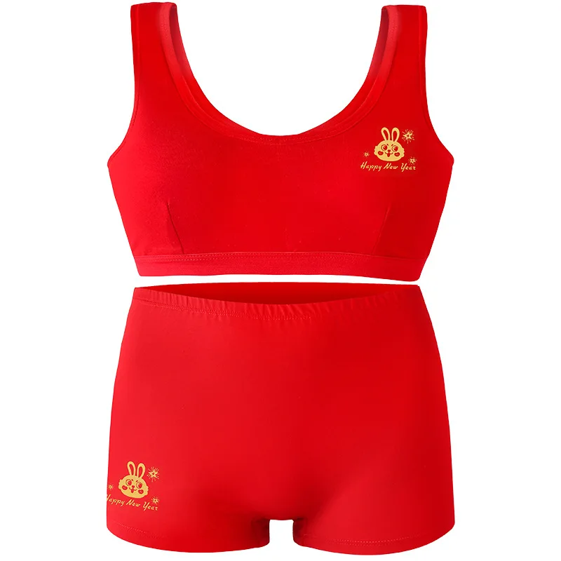 New Red Panties Girls Red Underwear Set for the Year of the Rabbit Children\'s Red Clothes Cotton Girls Little Vest Bra Suit