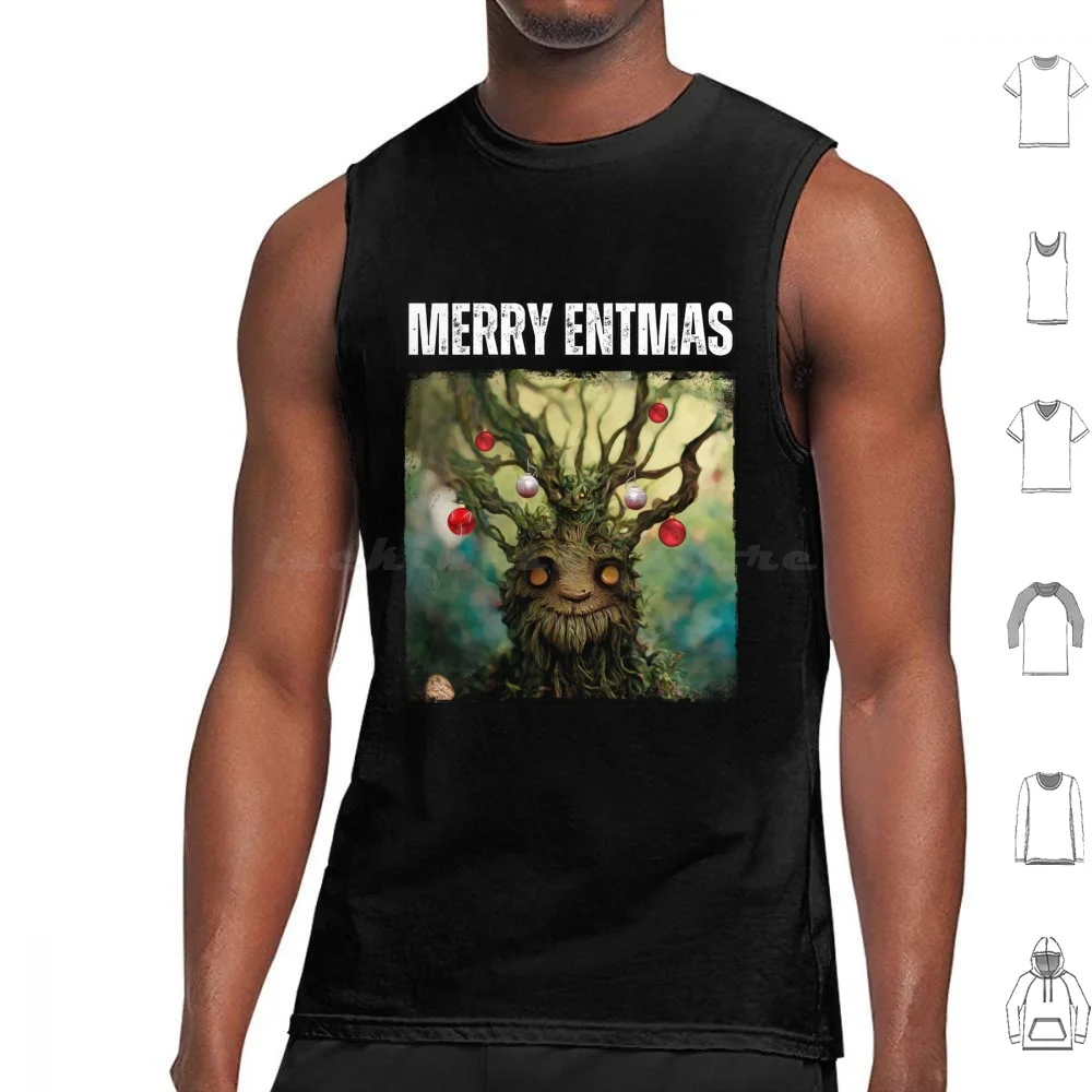 Merry Entmas-Christmas-Happy Ent-Fantasy Funny Tank Tops Vest Sleeveless Fantasy Ent Treebeard Tree Tree Ent Gandalf Frodo