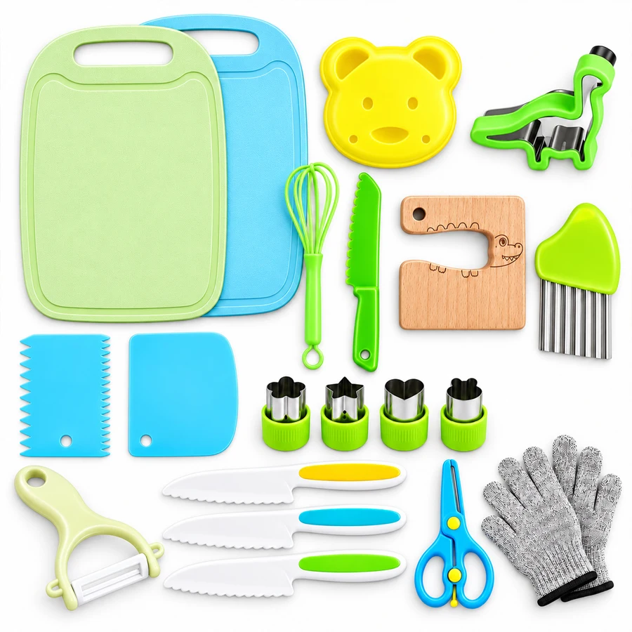 Kids Kitchen Knife Set for Real Toddler Knife Cooking Cutter Tools Plastic Fruit Knife Peeler Cutting Board Kitchen Accessories