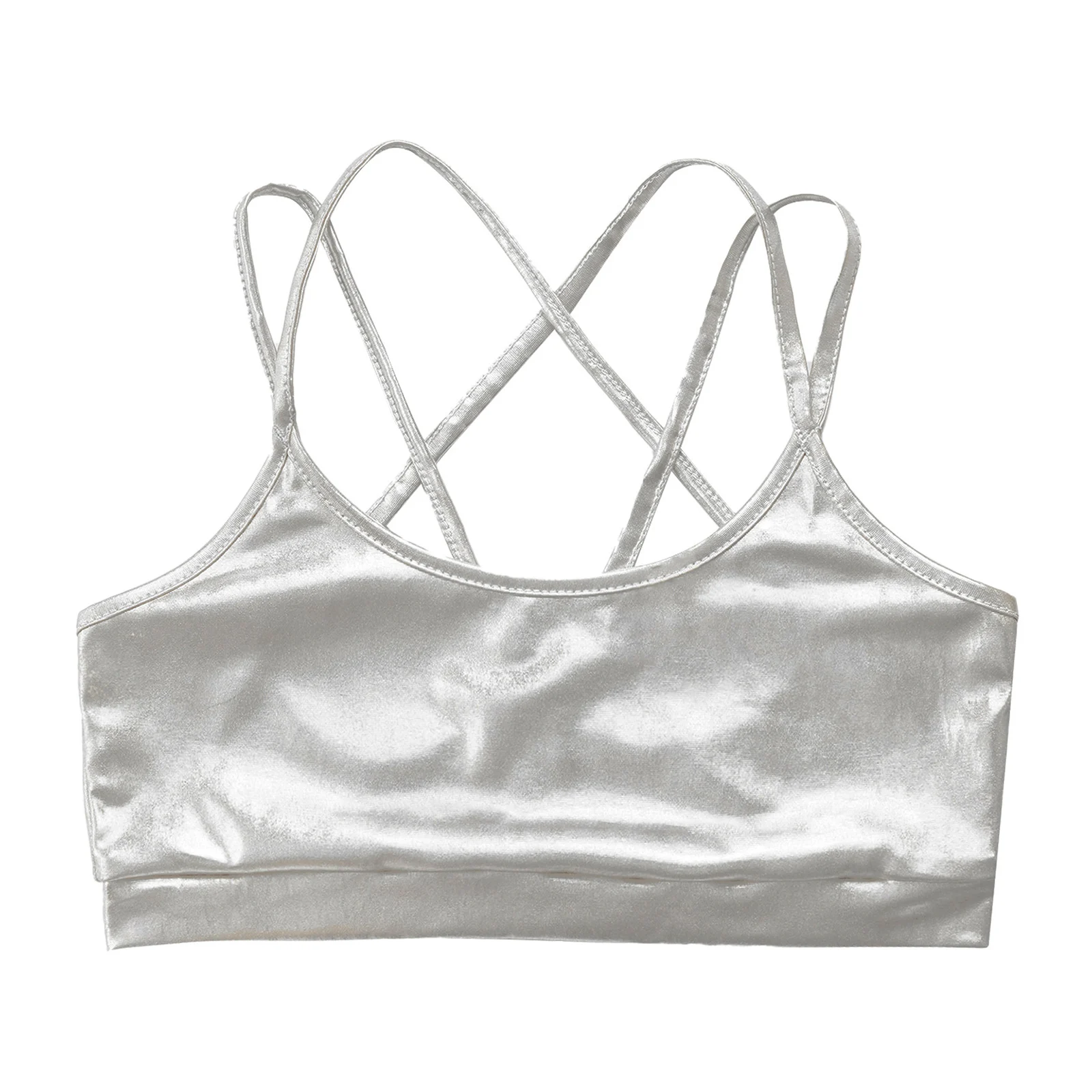 Haut court pour filles, Streetwear brillant, Camisole métallique à bretelles, haut court de danse pour enfants, vêtements de spectacle de danse Jazz