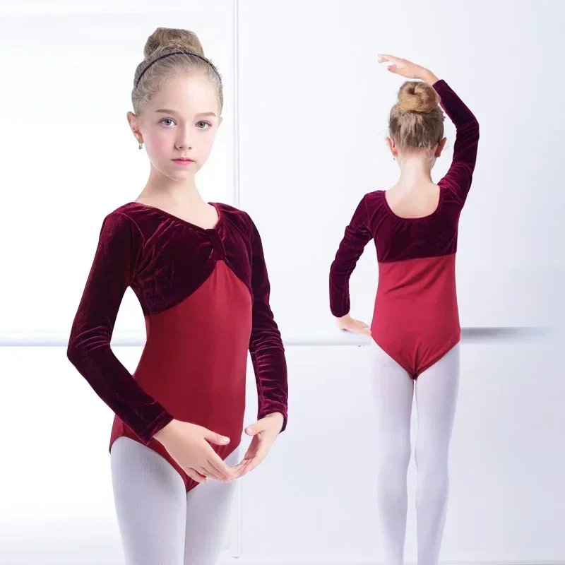 الفتيات الباليه ثياب طويلة الأكمام الرقص ثياب المخملية الباليه الجمباز ازياء ملابس الرقص الباليه داخلية