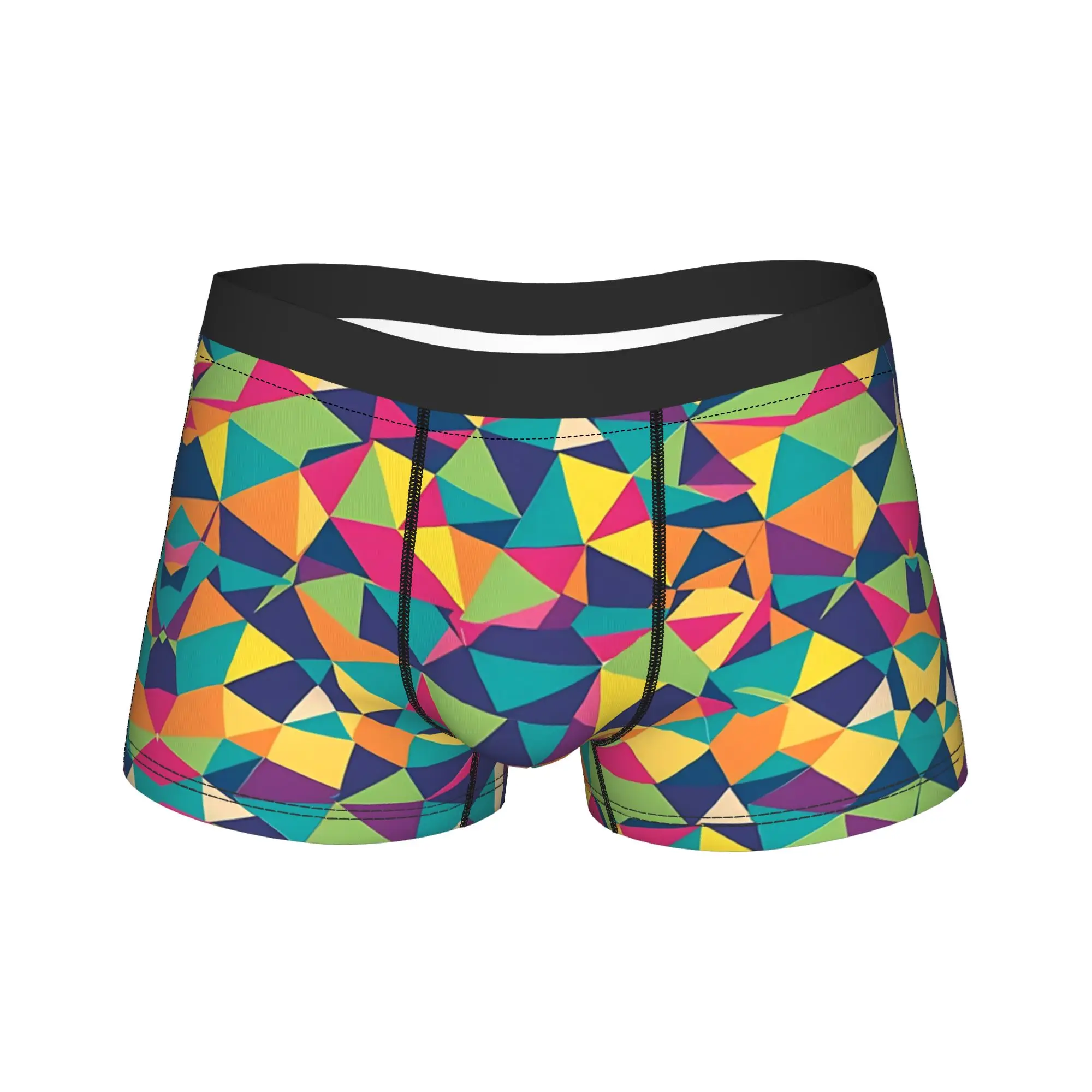 

Pattern With Multicolored Geometric Shapes Underwear Geometric Panties Print Boxer Brief For Men Pouch Plus Size Boxershorts