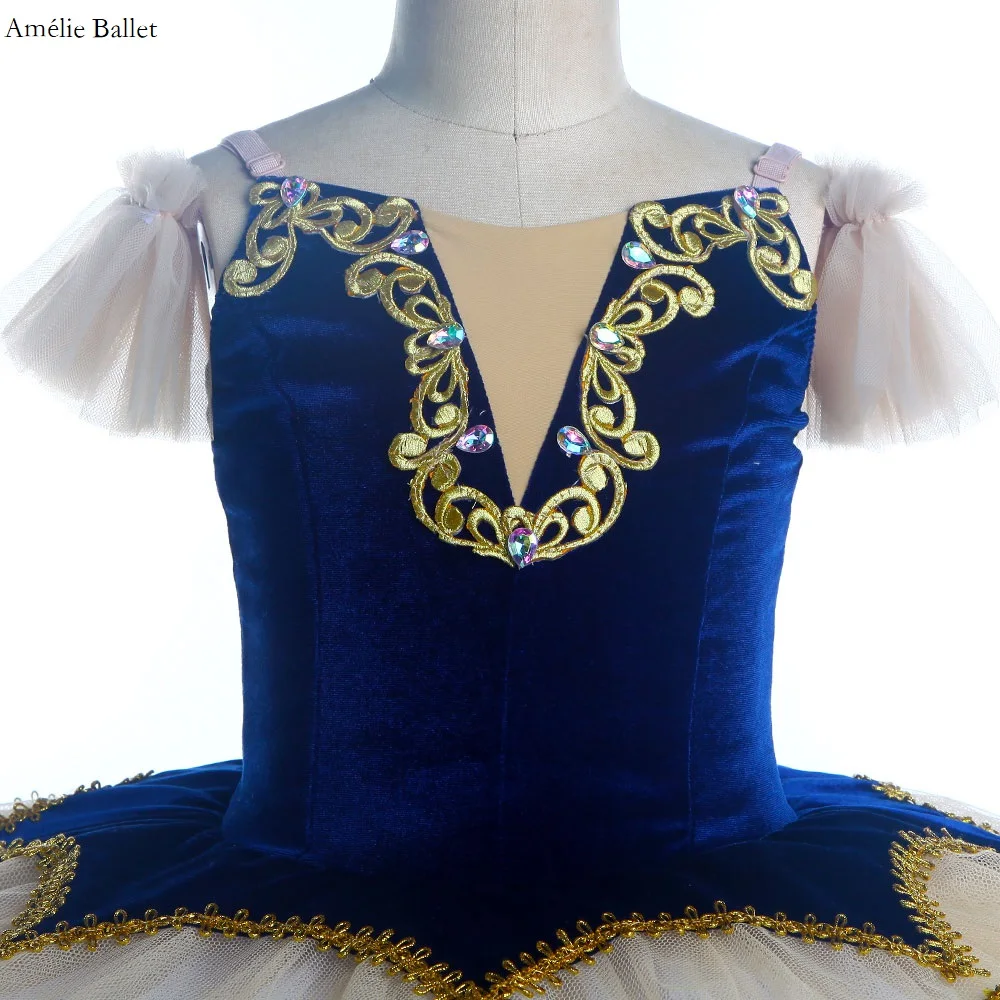 BLL413 الأزرق الداكن قبل المهنية الباليه توتو مع تنورة العاج الفتيات والنساء راقصة الباليه مرحلة أزياء مسرحية فساتين الباليه #5