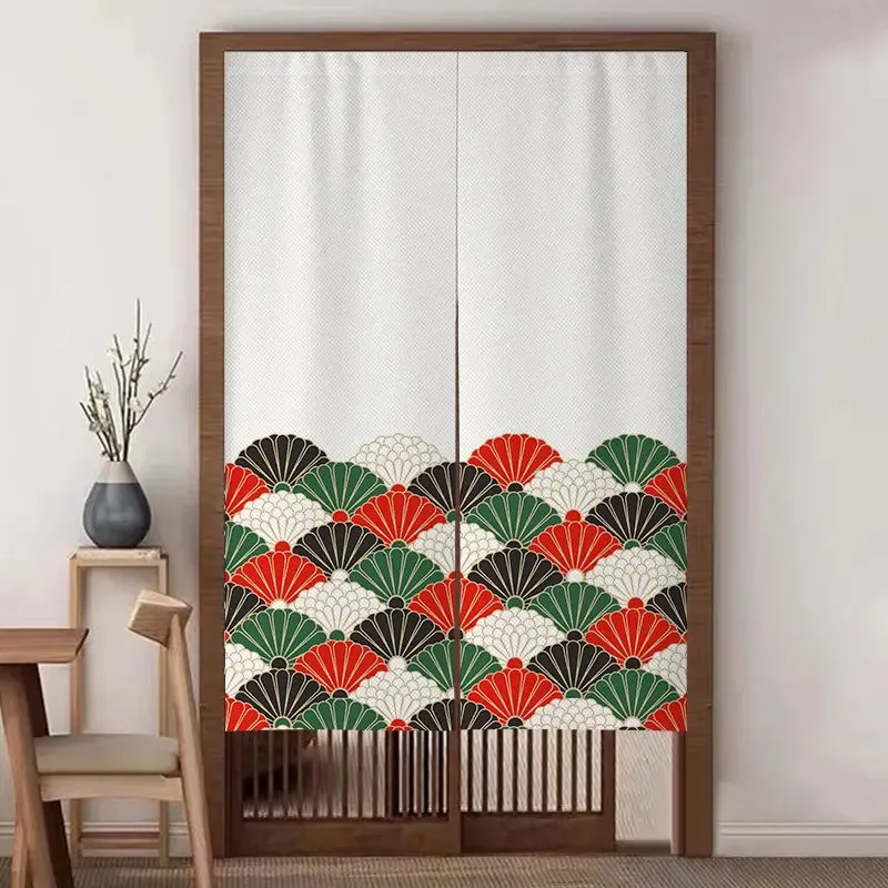 VIKAMA Japanese Fan Print Door Curtain Kitchen Bathroom Bedroom Privacy Screen Room Divider Home Decor