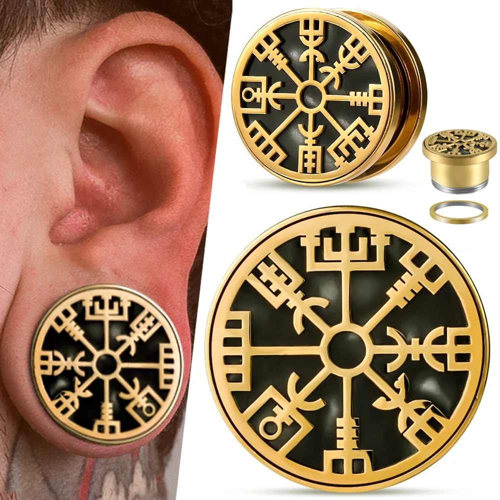 1PC Stainless Steel Golden Compass Ear Plugs Expanders Piercing Screw Ear Gauges Earring Stretchers Body Piercing Jewelry