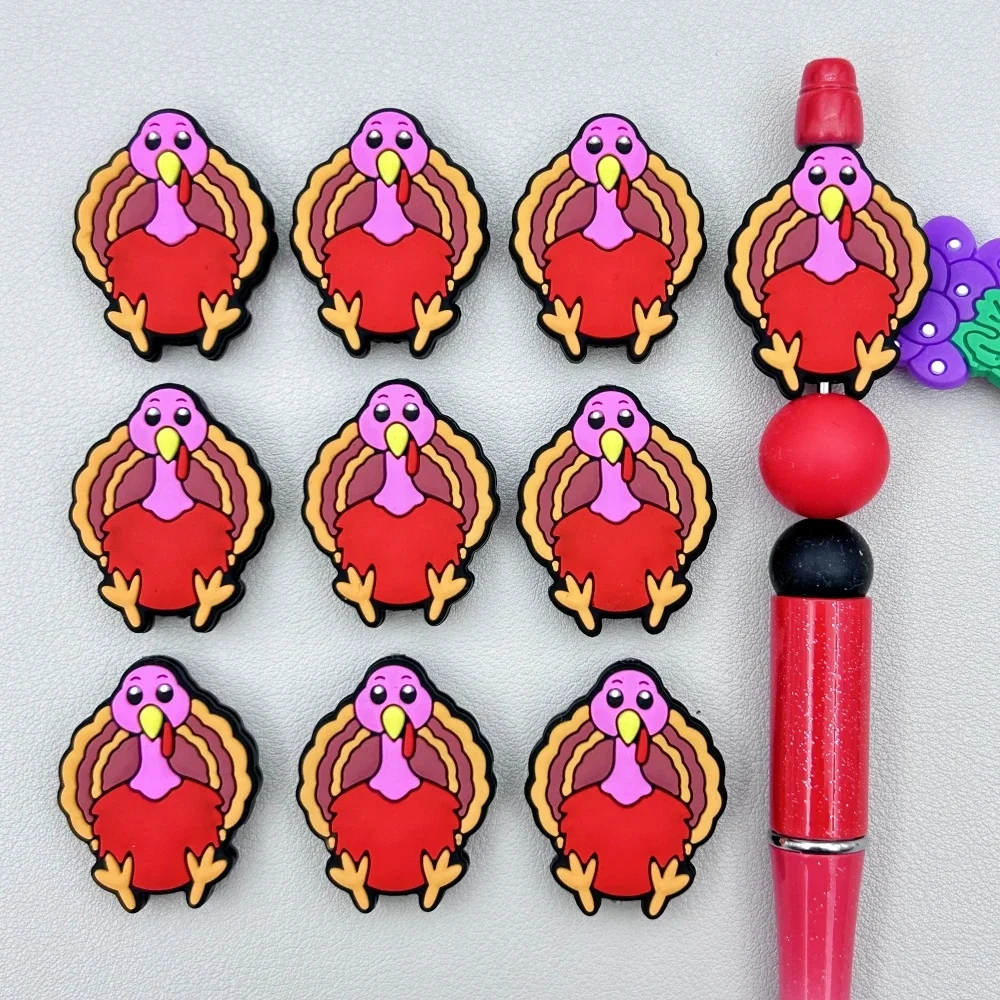 

10PC Baby Silicone Bead Turkey Bead Teethe Baby DIY String Pen Bead Nipple Chains Jewelry Accessories Teethe Focal Beads Cartoon