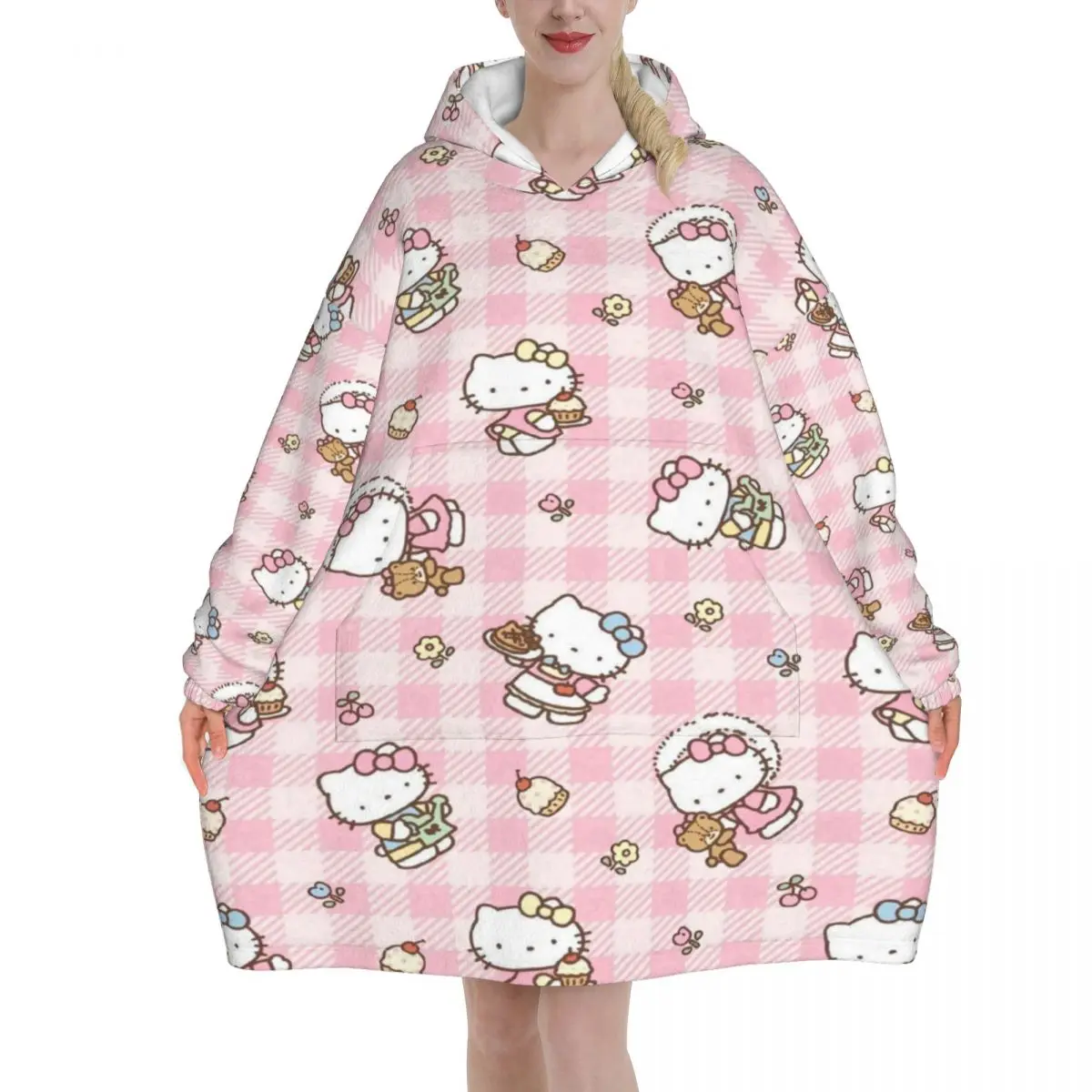 

Hellos Kittys Christmas Blanket Hoodie Wearable Blanket Oversize with Pocket Warm Sleeping Bag Soft Cozy Onesie
