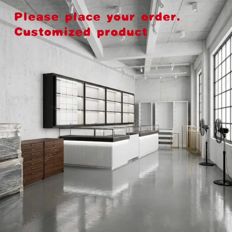 custom.Sundo Luxury Black White Jewelry Display Showcase Counter Fluted Jewellery Store Cabinet Wall Unit Lighted Retail Manufac