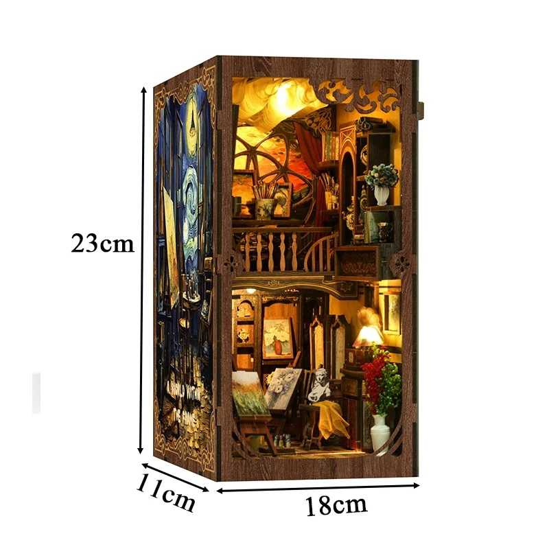 Kits d'insertion d'étagère de coin de livre de bricolage Un monde dans le cadre Bibliothèque Kit de modèle miniature en bois Serre-livres fait à la main pour cadeaux d'amis