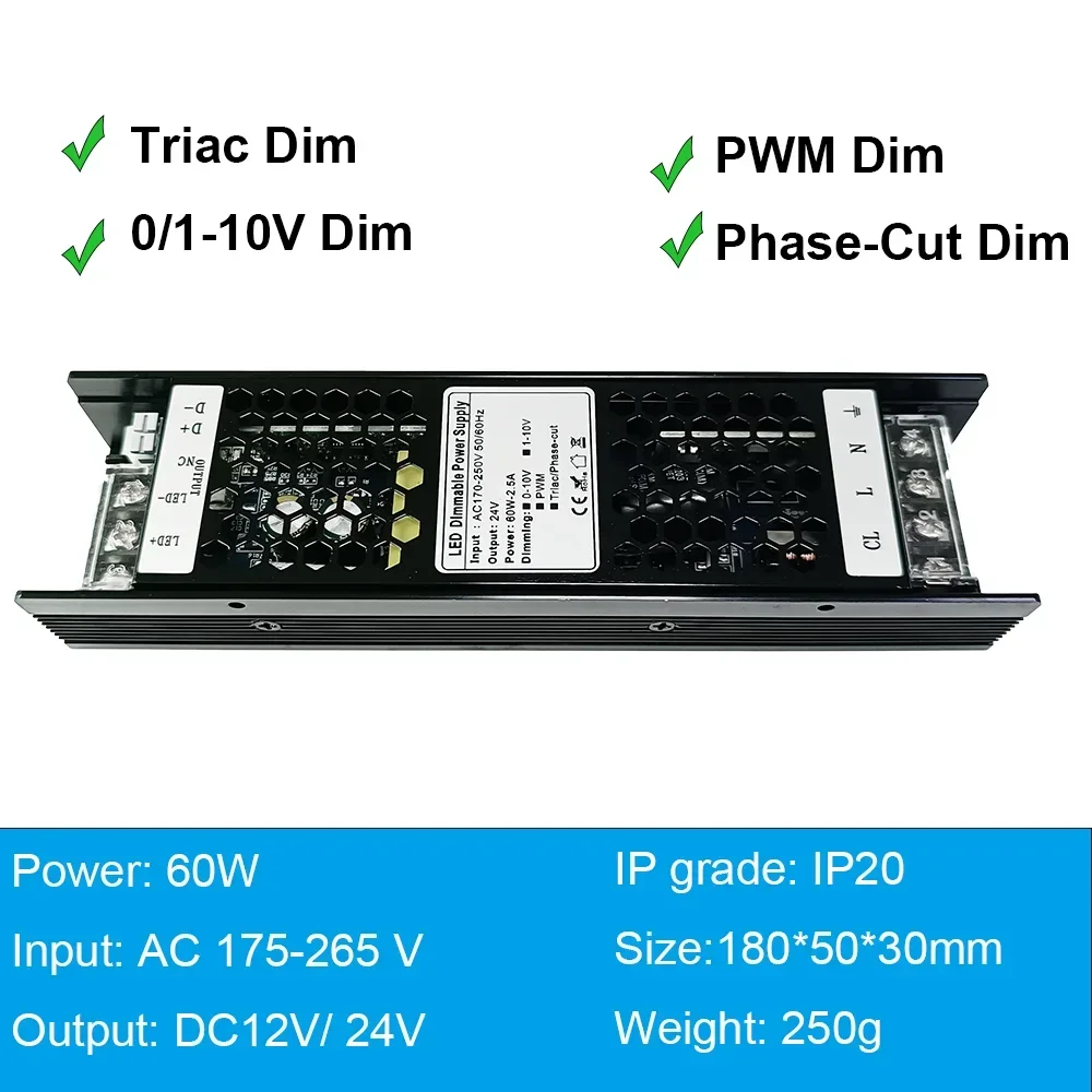 Triac-調光可能LEDドライバー,電源トランス,300w,100w,60w,1-10v,12v,24v,250w,12v,200w