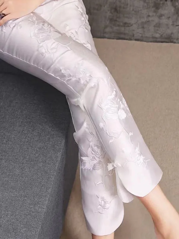 Nuovi Pantaloni Casual Cinesi con Ricamo Sle, Pantaloni Harem a Vita Alta e Gamba Dritta per Donna, Bianchi Snellenti Estivi alla Moda