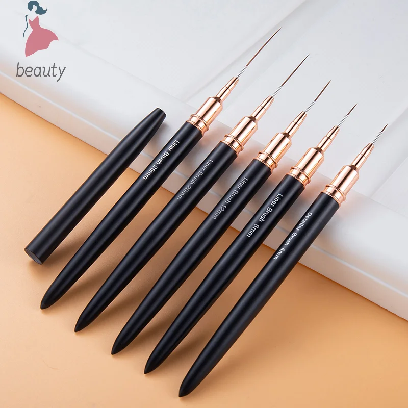 Nail Liner DIY Drawing Painting Flower Line Stripes Pen 4mm-25mm Metal Handle Nail Art Brush With Cover Nail Brushes