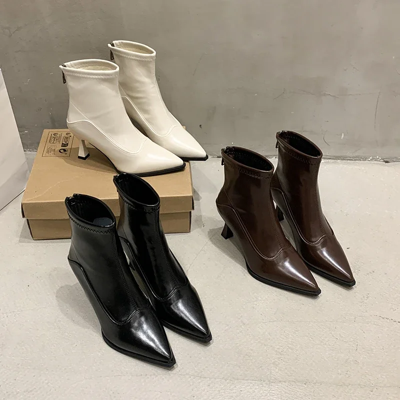 Autumn Winter Women Slim Ankle Boots Fashion Elegant Pointed Toe Shoes Thin High Heel Women's Morder Short Booties Women Slim 40